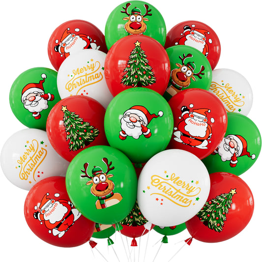 50Pcs Christmas Balloons - 5Styles Red Green White Christmas Balloon 12 Inch 5 Types of Red Green White Xmas Latex Balloons Merry Christmas Balloons for Christmas Party Decorations