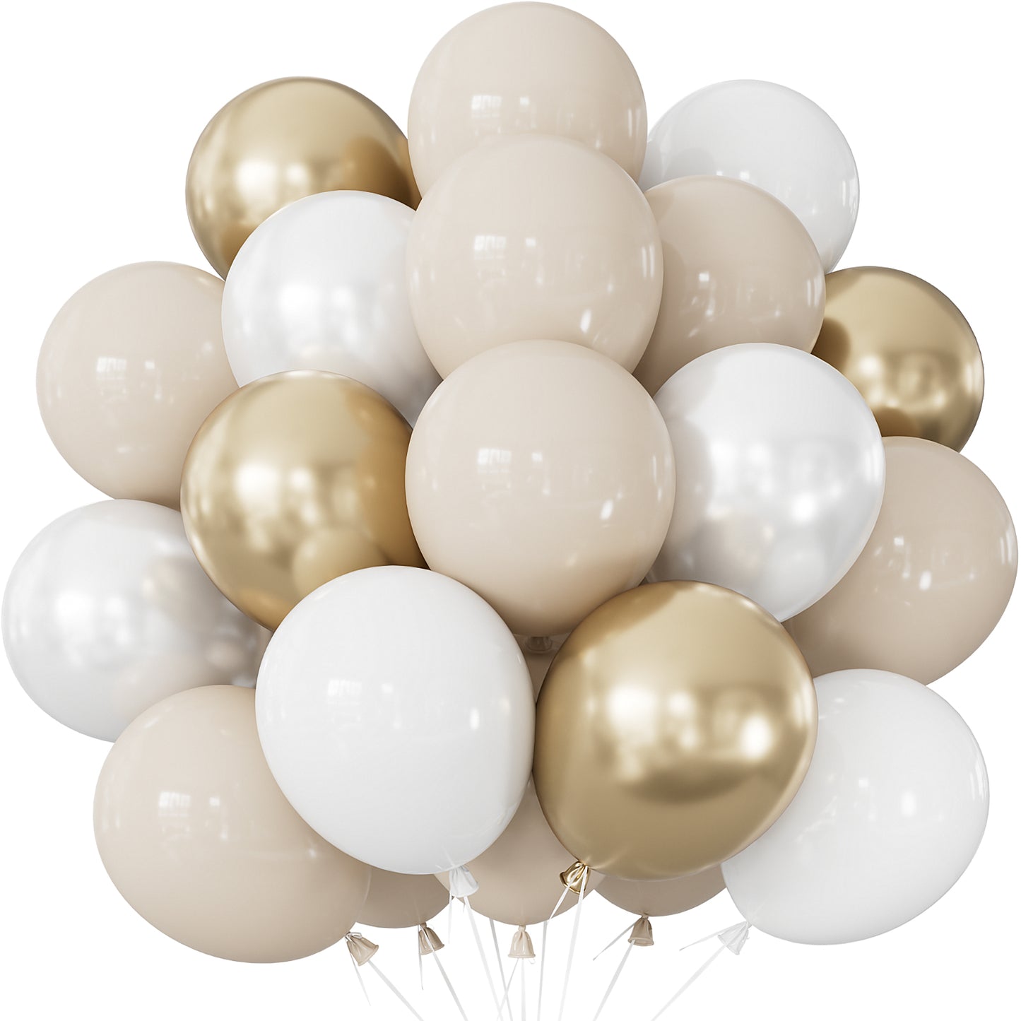 Adeyoo White and Gold Balloons - 12 Inch Beige White and Metallic Gold Latex Balloons, Neutral Party Balloon for Boho Wedding Bridal Engagement Birthday Anniversary Party Decorations