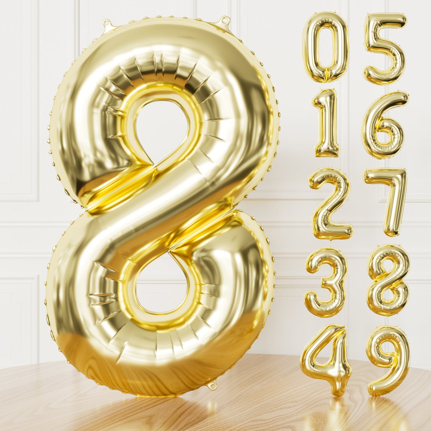 Adeyoo Light Gold Number 8 Balloon - 40" Large Champagne Gold Foil Digital 8 Balloons for Boys Girls, Self Inflating Number Balloons 0-9 Set for Women Men Birthday Anniversary Party Decorations