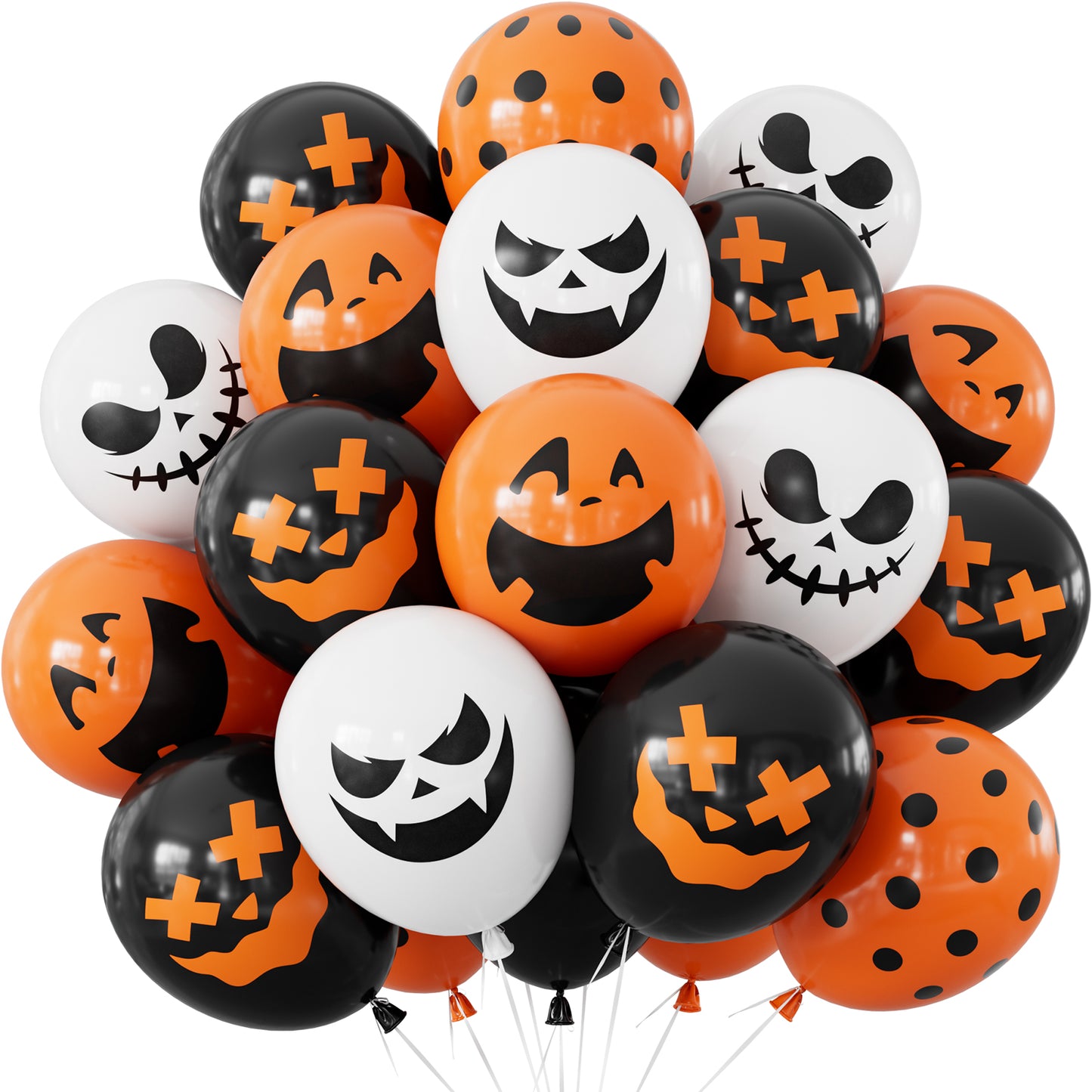 Halloween Party Balloons, 50 Pcs 12 Inch Orange Black White Balloons 5 Styles Halloween Printed Balloons, Ghost, Pumpkin and Skull Balloons, Spooky Latex Balloons for Birthday Party Decorations
