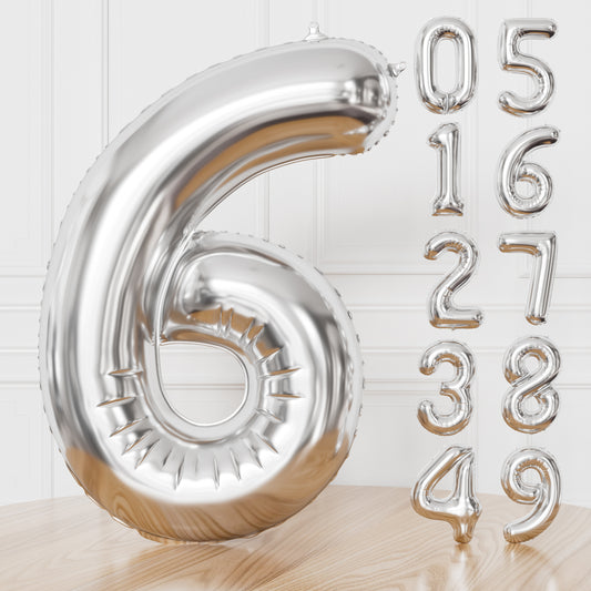 Silver Number 6 Balloon – 40 Inch Giant Foil Number Balloon, Silver Number Balloons for Men Women Boys Girls Birthday Graduation Anniversary Party Decorations