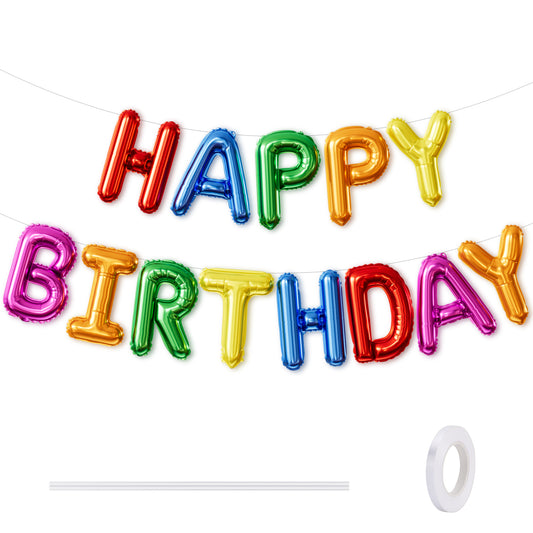 Adeyoo Happy Birthday Balloons Banner - 16 Inch Rainbow Happy Birthday Balloons Colourful Self Inflating Big Letter Balloon, Rainbow Party Decorations for Boys Girls Women Men Birth Party