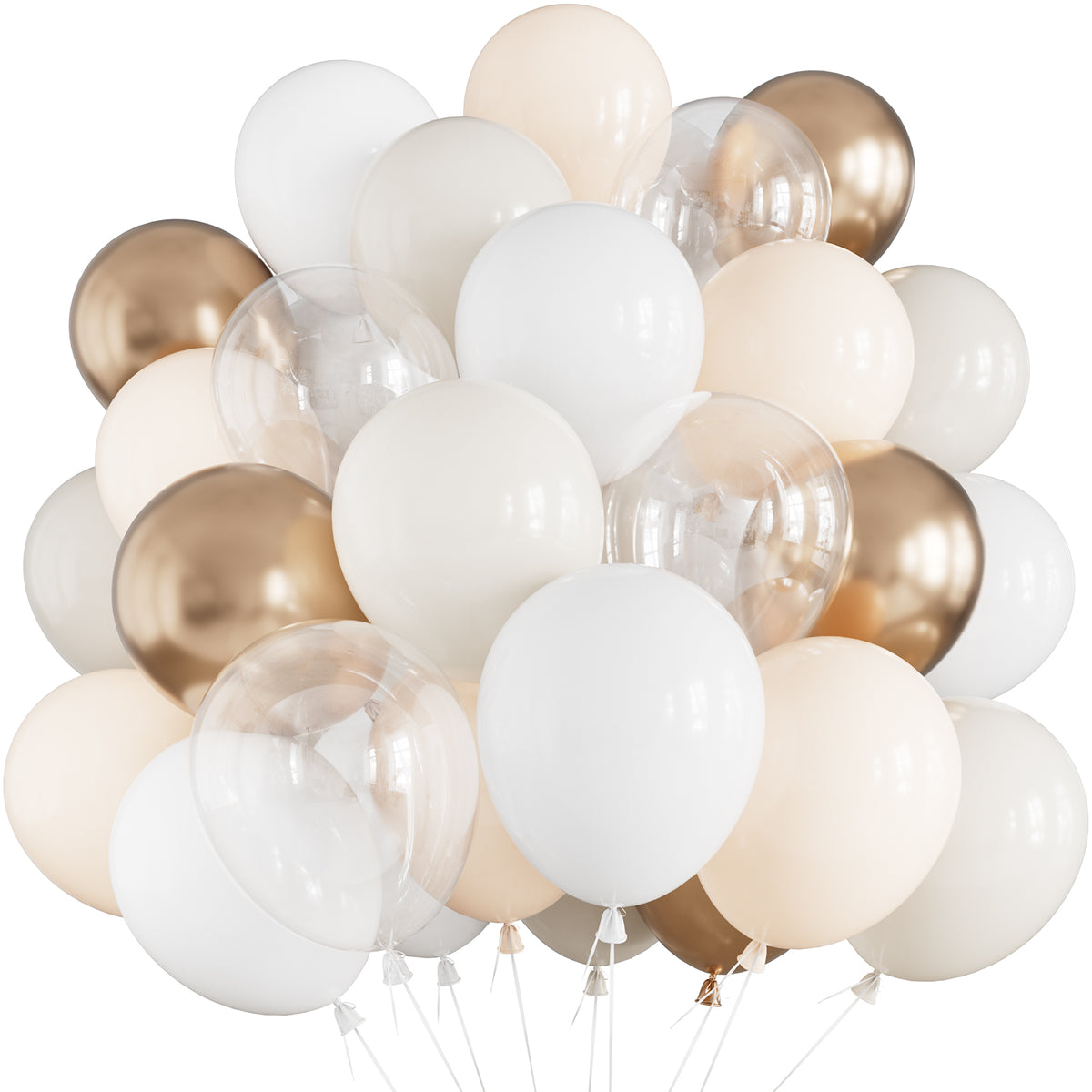 White and Gold Balloons, 50 Pcs 12 Inch Wedding Balloons Metallic Gold and Beige Balloons, Clear balloons, Nude Balloon, Engagement Balloons for Boho Wedding Bridal Anniversary party