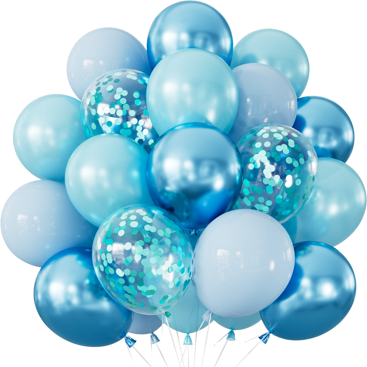 Blue Balloons - Under The Sea Balloons for Ocean Shark Sea Theme 50Pcs 12 Inch Mixed Blue Balloons Teal Pastel Metallic Blue Latex Confetti Balloons for Birthday Mermaid Theme Party Supplies