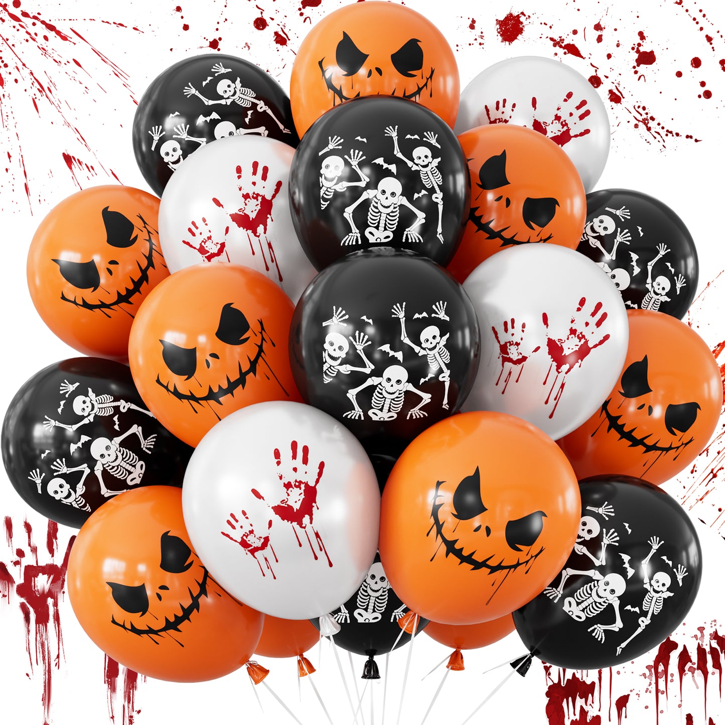 Halloween Balloons, Orange Black White Balloons, Spooky Party Decor 50 Pcs 12 Inch Halloween Latex Balloons, Scary Skeleton and Pumpkin Balloons, Horror Balloons for Halloween Party Decorations