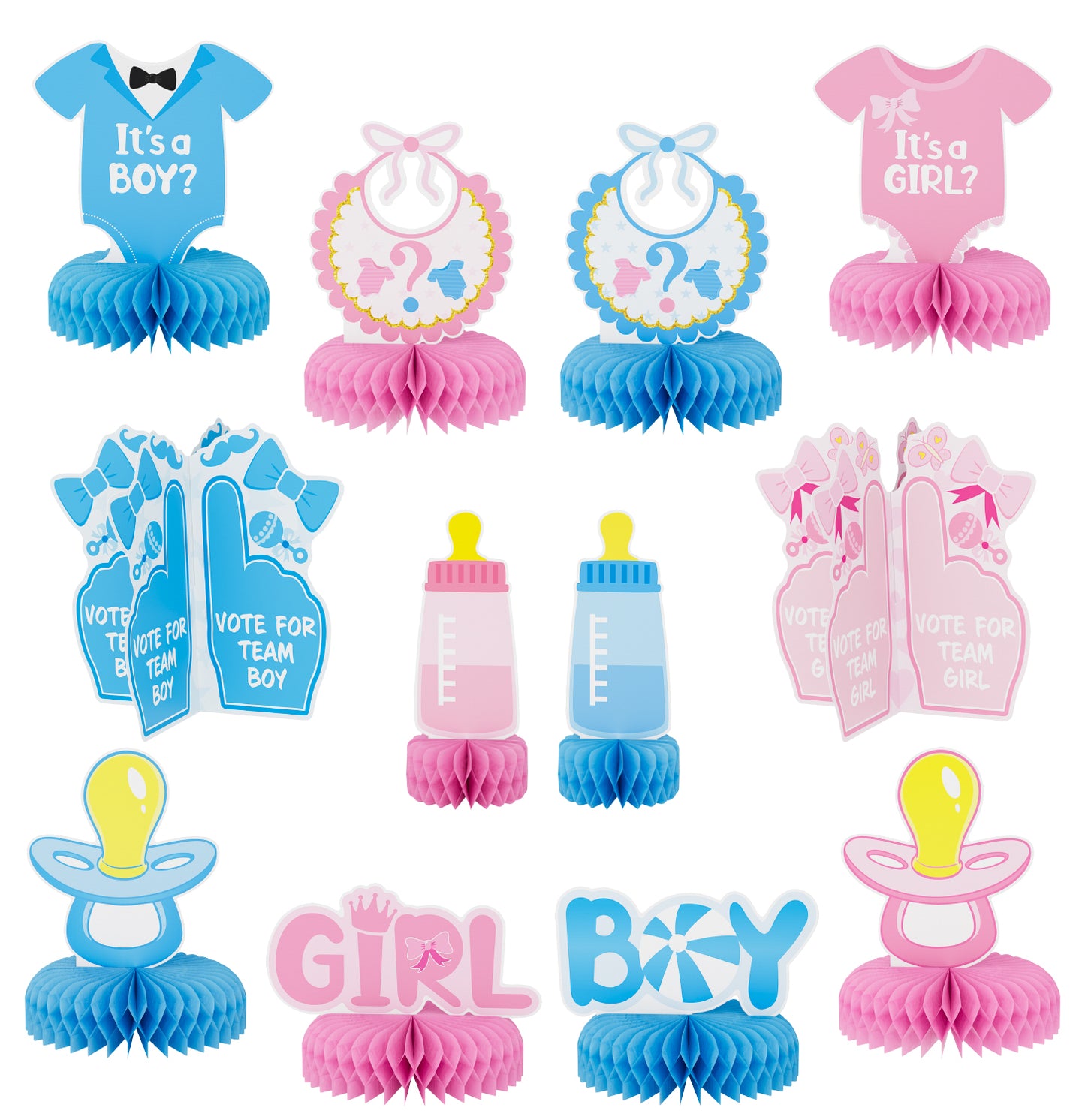 Adeyoo 12 Pcs Baby Gender Reveal Honeycomb Centerpieces,Boy or Girl Centerpieces for Tables Decorations Blue and Pink Party Table Decor for Baby Shower Pregnancy Announcements Newborn Party Supplies