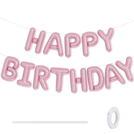 Adeyoo Pink Happy Birthday Balloons Banner - 16 Inch Pink Happy Birthday Foil Balloon Big Letter Balloons Self Inflating Hbd Sign Balloon for Girls Women Princess Boys Men Birth Party Decorations