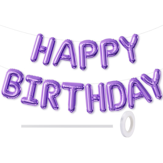 Dark Purple Happy Birthday Balloons Banner - 16 Inch Purple Birthday Foil Balloon Big Letter Balloons Self Inflating Hbd Sign Balloon for Women Men Birth Party Decorations