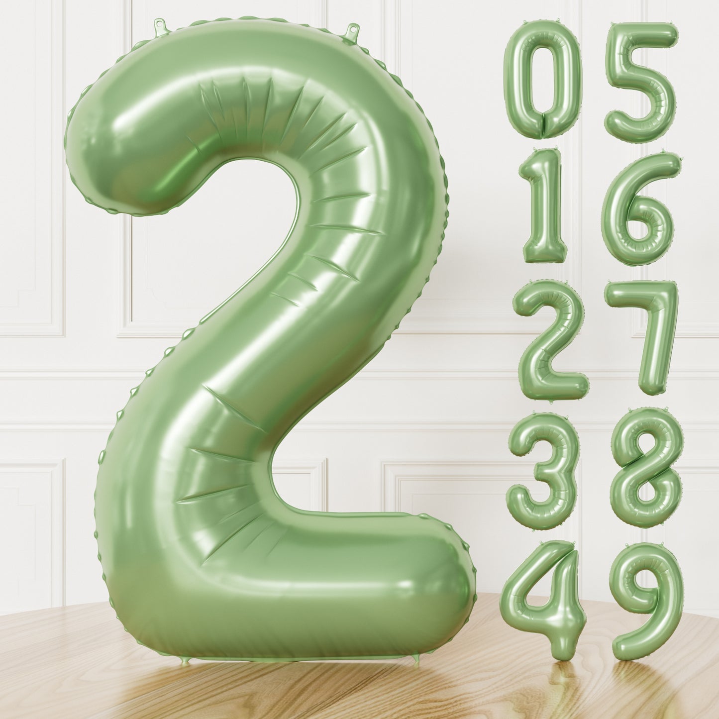 Adeyoo Sage Green Number 2 Balloon - 40 Inch Large Self Inflating Foil Digital 2 Balloon, Sage Green Number Balloons 0-9 for Birthday Baby Shower Jungle Safari Anniversary Party Decorations
