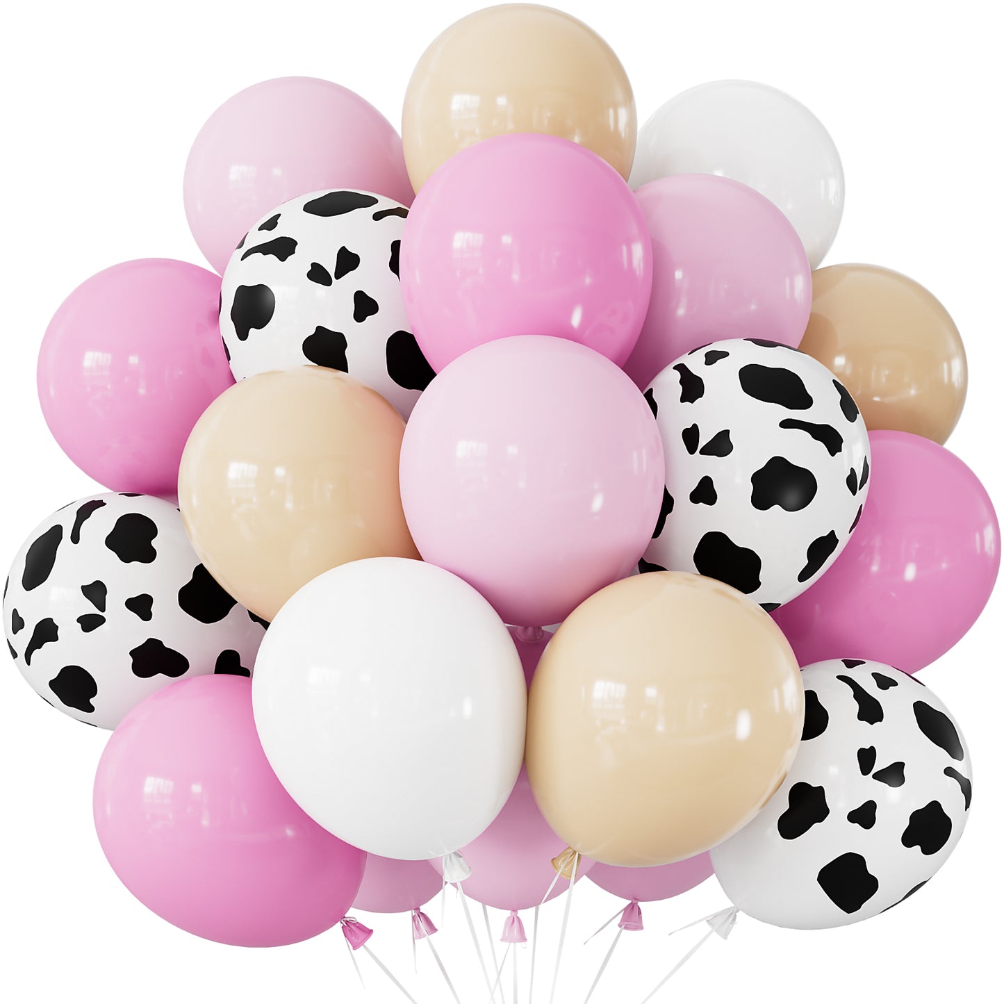Adeyoo Cow Print Balloons, 12 Inch Pink Cow Balloons, 50PCS Pastel Pink, Nude & White Latex Balloon for Girl Baby Shower Birthday Farm Theme Party Decorations