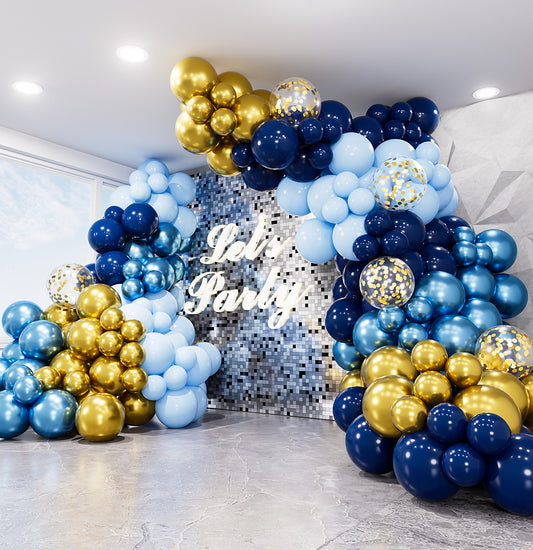 Adeyoo Navy Blue and Gold Balloon Arch Kit Garland - Blue Balloon Arch Kit, Navy and Gold Balloons with Confetti Latex Balloons for Birthday Baby Shower Wedding Graduation Space Party Decorations