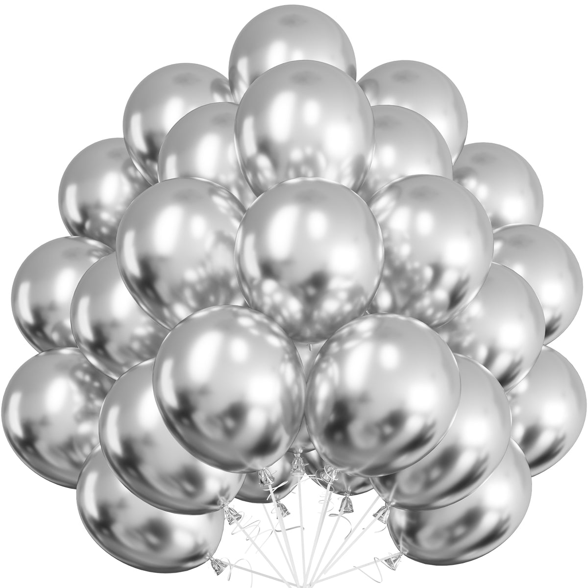 Silver Balloons - 12 Inch Metallic Silver Balloons for Party Decor 50Pcs Strong Thicken Metallic Silver Balloons Round Latex Balloons for Birthday Wedding Anniversary New Year Eve Engagement