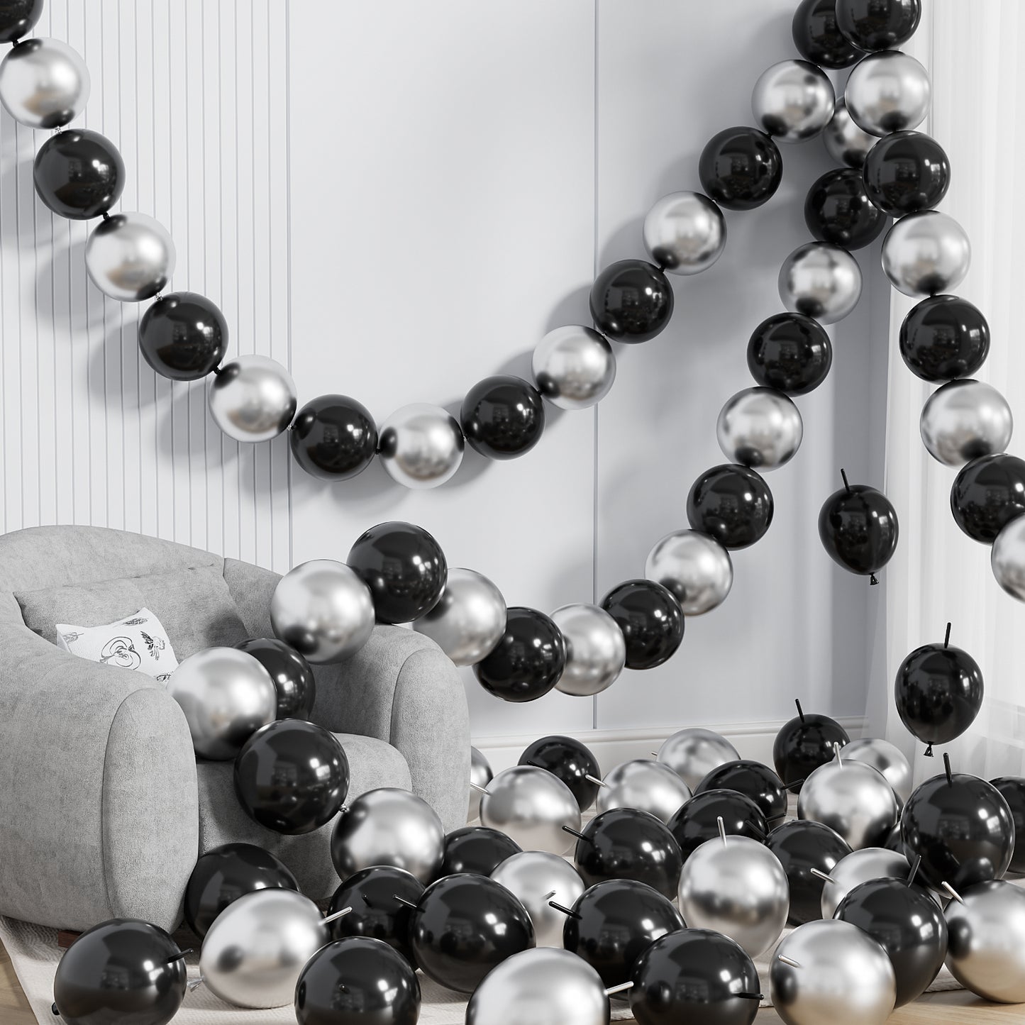 Black and Silver Linking Balloons, 100 Pcs 6 Inch Quick Link Balloons for Balloon Arch, Chain & Wall Decorations, Birthday, Graduation & Anniversary Party Decor