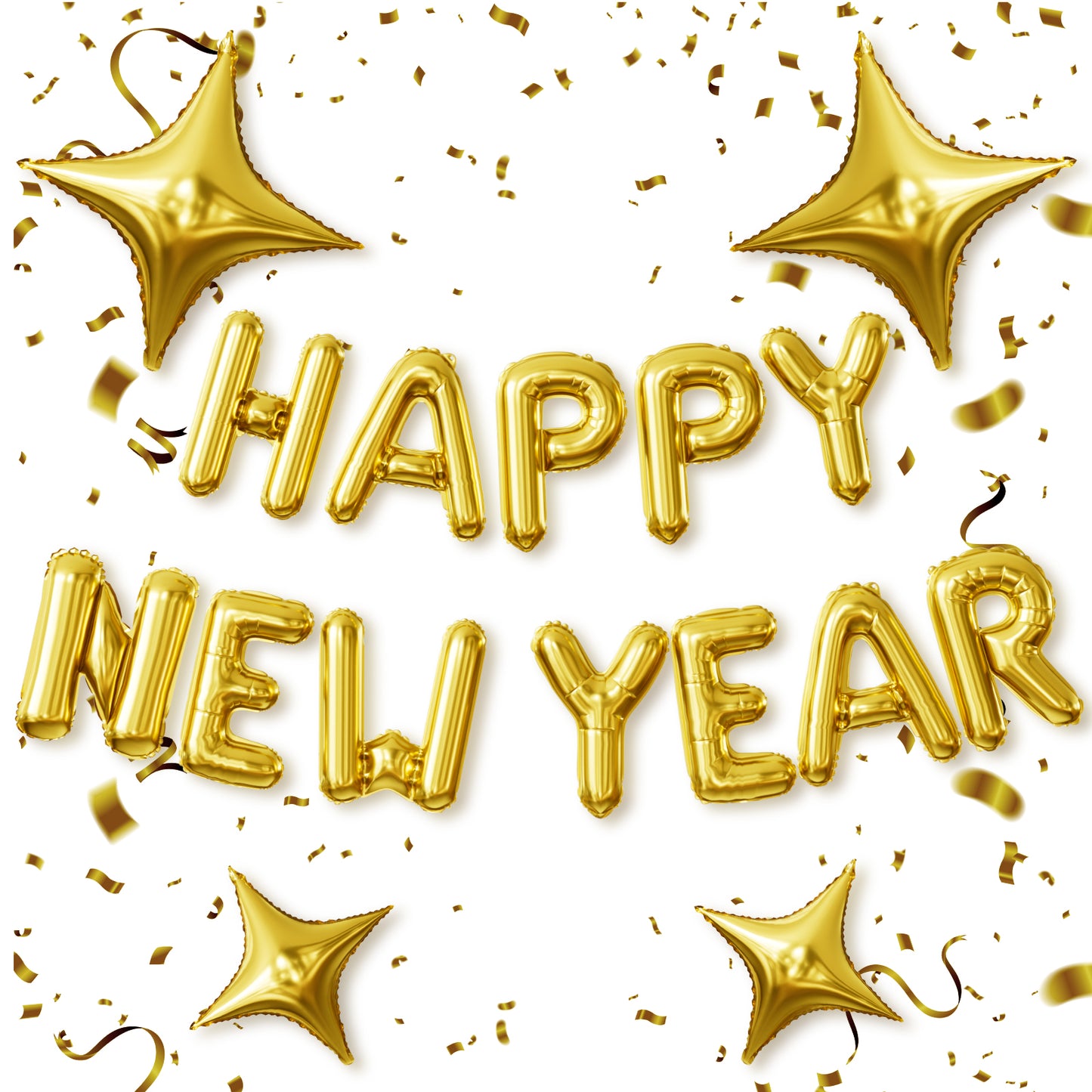 Adeyoo Happy New Year Balloons - 16 Inch Happy New Year Balloons Banner with Gold Star Big Letter Balloon Reusable Self Inflating Balloon for New Years Eve Party Decorations