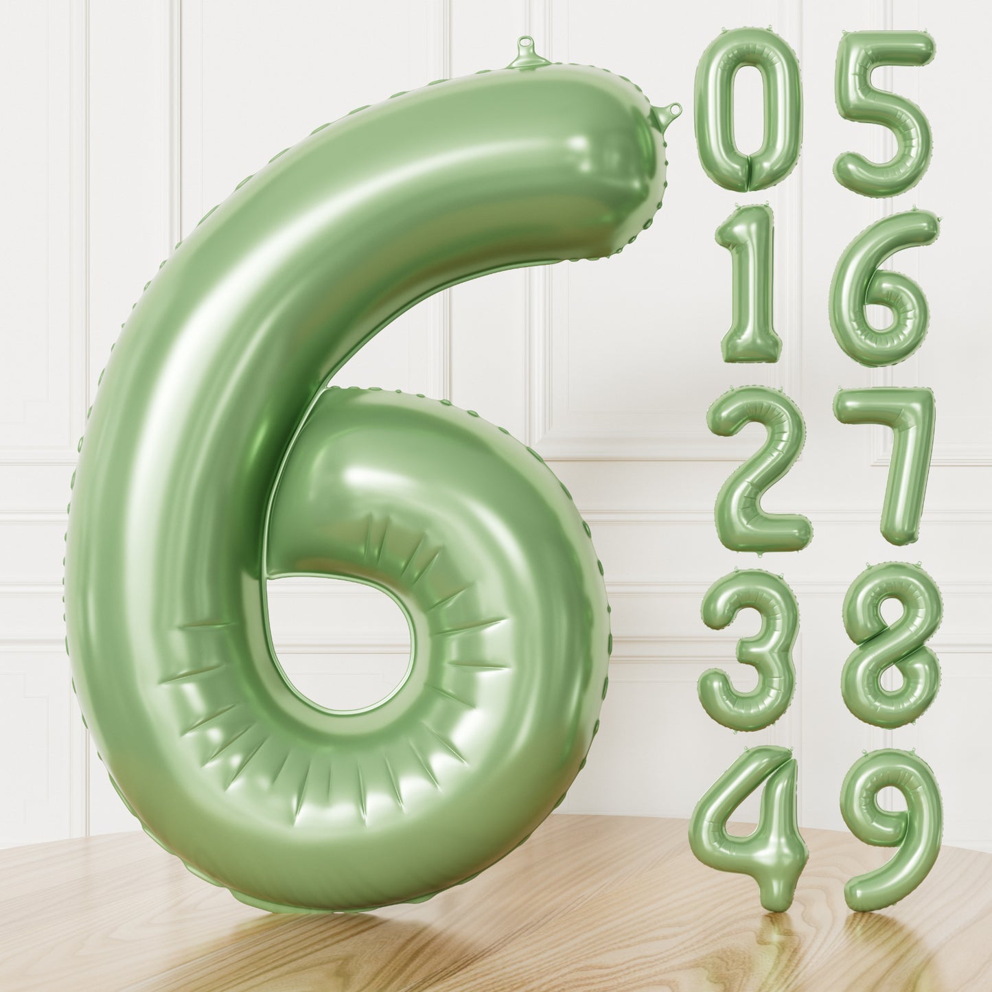 Adeyoo 40 Inch Large Number 6 Balloon - Sage Green Digital 6 Helium Balloon, Self Inflating Olive Green Foil Number Balloons 0-9 Set for Girls Boys 6th Birthday Safari Anniversary Party Decorations