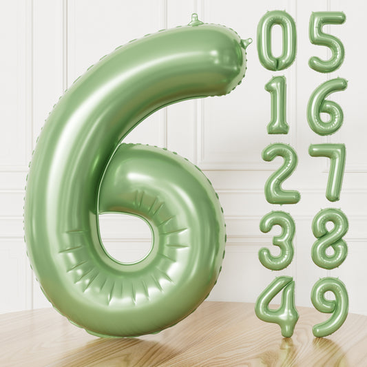 Adeyoo 40 Inch Large Number 6 Balloon - Sage Green Digital 6 Helium Balloon, Self Inflating Olive Green Foil Number Balloons 0-9 Set for Girls Boys 6th Birthday Safari Anniversary Party Decorations