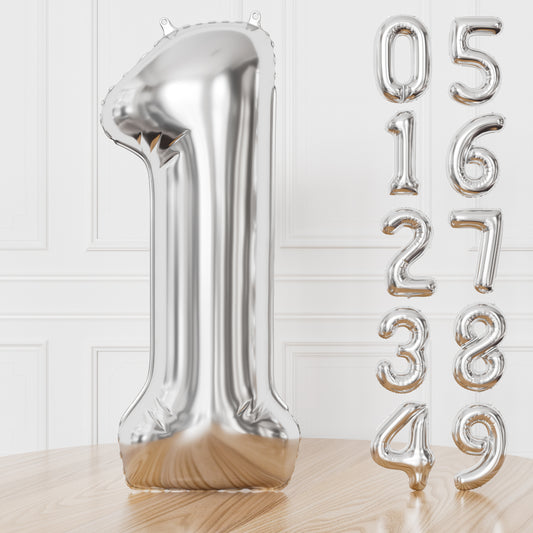 Silver Number 1 Balloon – 40 Inch Giant Foil Number Balloon, Large Silver Number Balloons for Men Women Boys Girls Birthday Graduation Anniversary Party Decorations