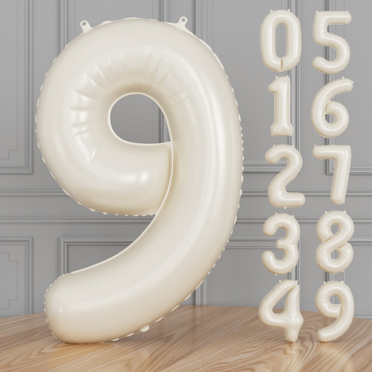 Adeyoo Number 9 Balloons - 40 Inch Cream Number Balloons Giant Light Cream balloon Big Foil balloon for Birthday Anniversary Baby Shower Party Decorations