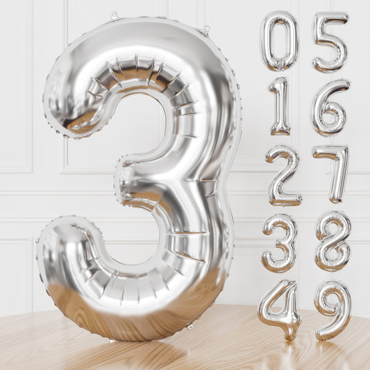 Silver Number 3 Balloon – 40 Inch Giant Foil Number Balloon, Silver Number Balloons for Men Women Boys Girls Birthday Graduation Anniversary Party Decorations