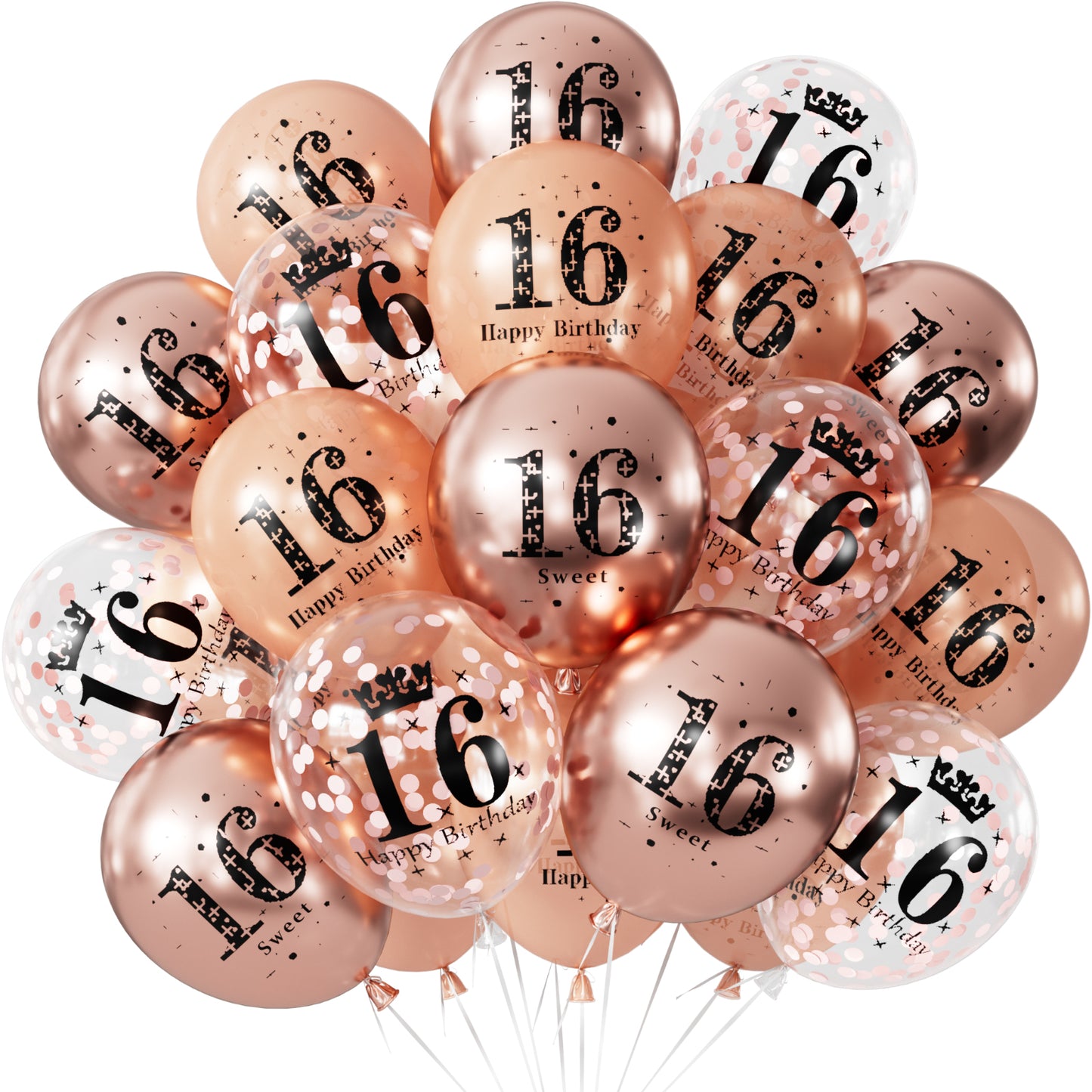 Adeyoo 24Pcs 16th Birthday Balloons - 12Inch Rose Gold 16th Birthday Decorations, Rose Gold Latex Confetti Balloons, Sweet 16 Birthdays Decorations for Girls Birth Anniversary Celebration Party