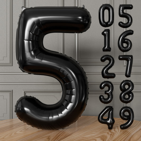 Adeyoo Black Number 5 Balloons – 40 Inch Giant Foil Number Balloon, Black Number Balloon for Men Women Boys Girls Birthday Graduation Anniversary Party Decorations