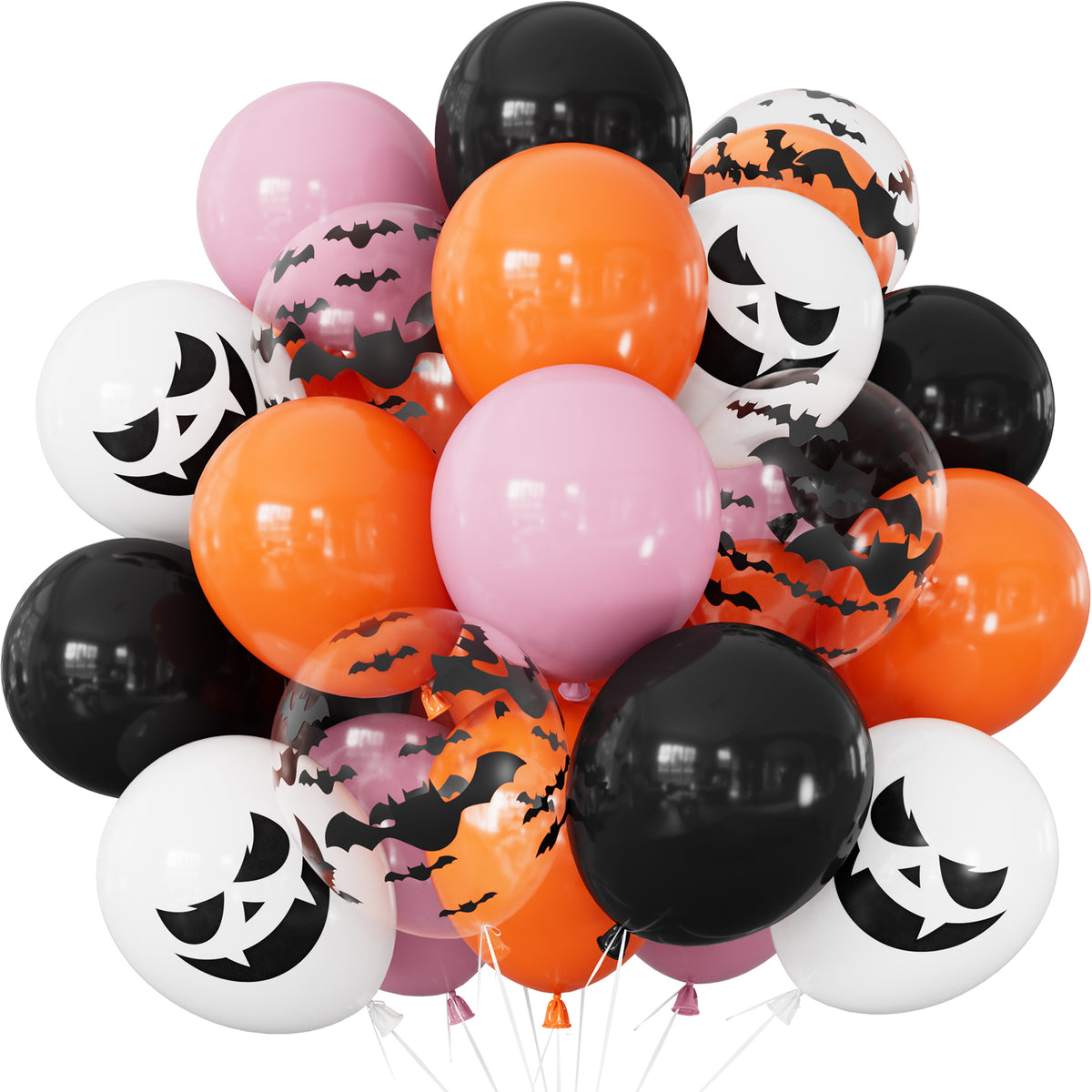 Halloween Balloons, Pink Orange Black Balloons for Halloween Decor 50 Pcs 12 Inch Halloween Latex Balloons, Bat Ghost Print Balloons for Girls Halloween Spooky One Scary Party Decorations