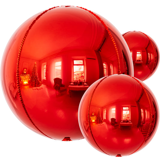 Red Foil Balloons, 22" 18" 10" 4D Round Metallic Red Mylar Balloons 14 Pcs Metallic Birthday Balloons, Different Sizes Mirror Foil Balloon for Birthday Anniversary Wedding Christmas Party Decor