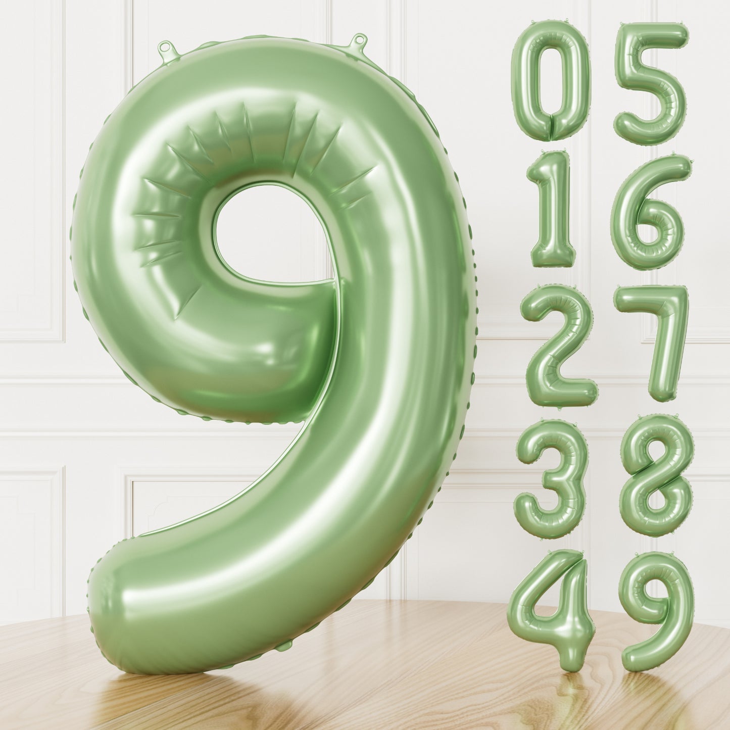 Adeyoo Green Number 9 Balloon - 40" Large Sage Green Digital 9 Balloon for Boys Girls 9th Birthday, Self Inflating Number Balloons 0-9 for Women Men Birthday Safari Anniversary Party Decorations