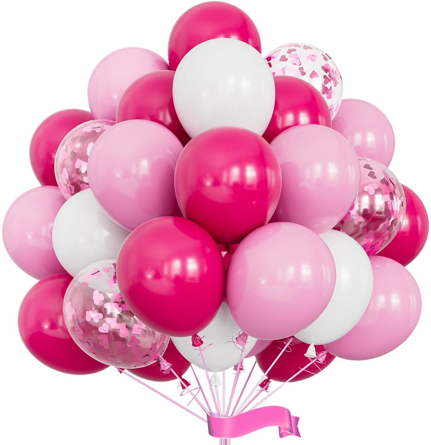 Adeyoo 60 Pcs Hot Pink Balloons - 12 Inch Pink and White Balloons with Love Confetti Balloon Bright Party Balloon for Girls Women Princess Theme Birthday Wedding Baby Showers Party Decorations