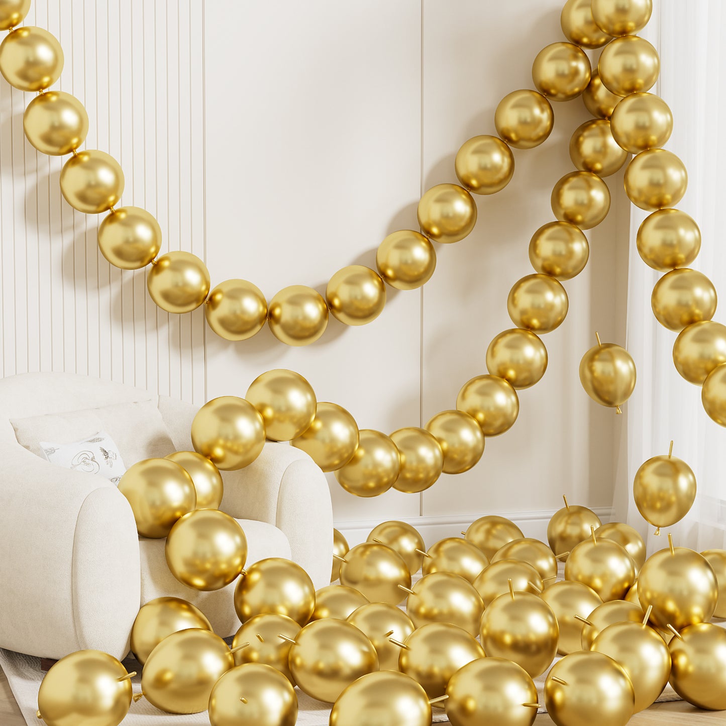 Gold Linking Balloons, 60PCS 6 Inch Quick Link Latex Balloons for Balloon Arch, Wall & Chain Decorations, Metallic Gold Party Balloon for Birthday, Wedding, Graduation & Anniversary