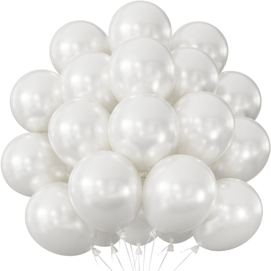 Pearl White Balloons 12 inch, 50pcs White Latex Balloons Round Party Balloon for Wedding, Engagement, Baby Shower, Birthday Party Decorations