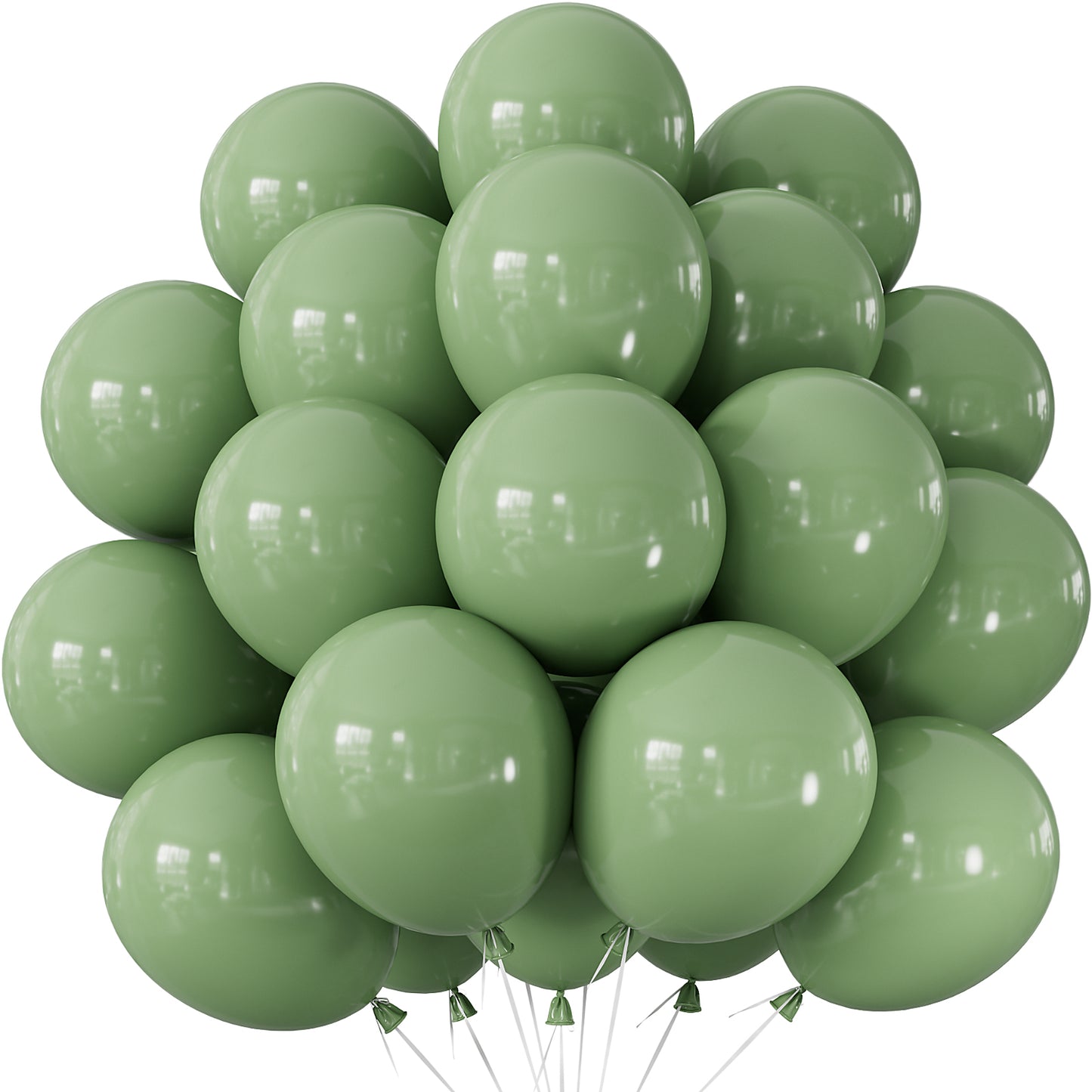 Adeyoo Sage Green Balloons - 12 Inch 50 Pcs Sage Green Latex Party Balloons with Ribbons, Shiny Round Birthday Balloon for Birthday Baby Shower Dinosaur Jungle Safari Theme Party Decorations