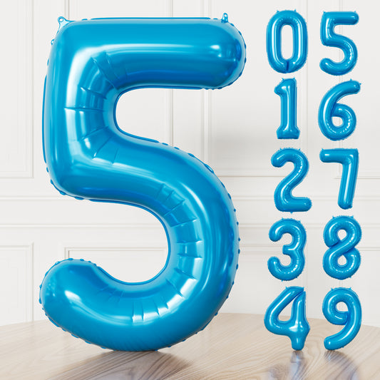 Adeyoo Blue Number 5 Balloon - 40 Inch Large Blue Foil Balloons, Self Inflating Number Balloons 0-9 for Boys Men 5th 25th 50th Birthday Anniversary Celebration Graduation Party Decorations