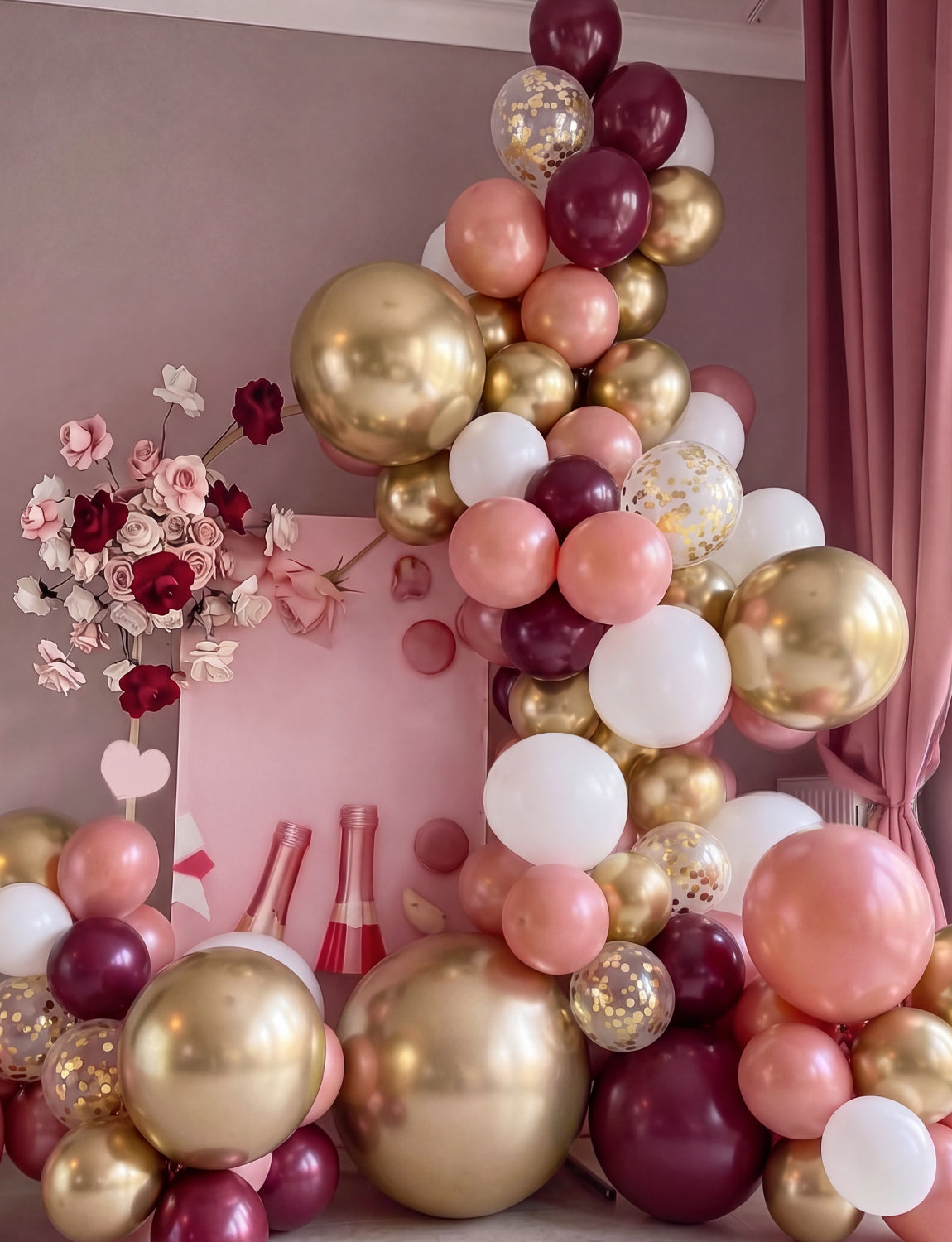 Burgundy Balloon Garland Arch Kit, 139 Pcs Maroon Rose Gold Balloon Burgundy and Gold Balloons, Rose Gold Balloons, Confetti Balloons for Fall Wedding Anniversary Birthday Party Decorations
