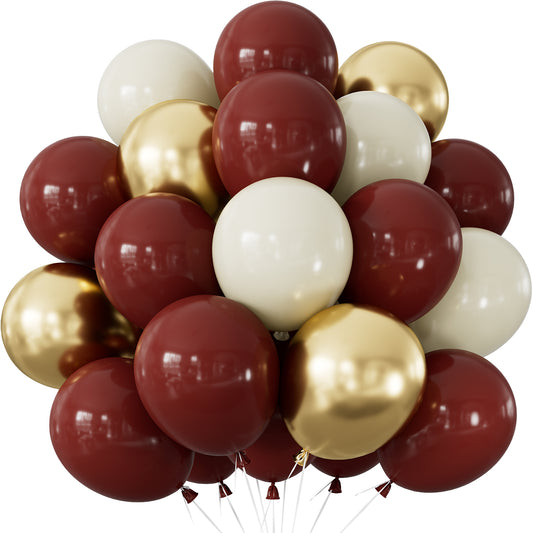 Adeyoo Burgundy and Gold Balloons - 12 Inch Burgundy Balloons Bright Maroon Balloon Gold Metallic Sand White Latex Balloon for Wedding Bridal Shower Birthday Anniversary Wine Party Decorations, 50 PCS