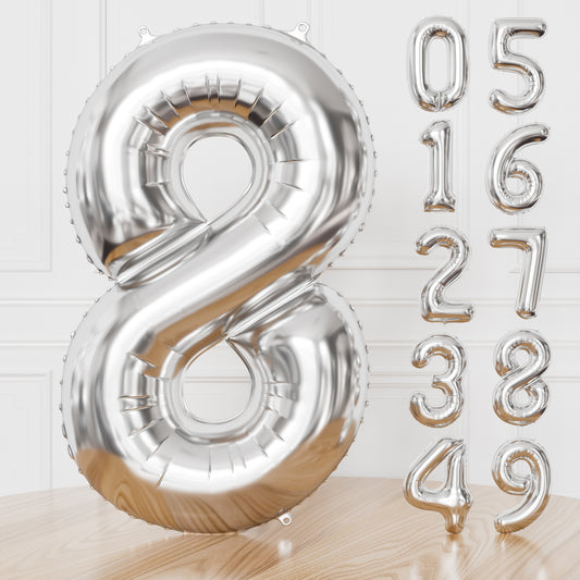 Silver Number 8 Balloon – 40 Inch Giant Foil Number Balloon, Silver Number Balloons for Men Women Boys Girls Birthday Graduation Anniversary Party Decorations
