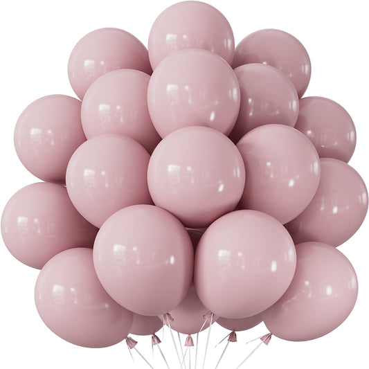 Adeyoo Dusty Pink Balloons - 50 Pcs 12 Inch Pink Balloons Round Blush Latex Balloon with Ribbons Shiny Party Balloon for Birthday Baby Shower Boho Anniversary Wedding Party Decorations