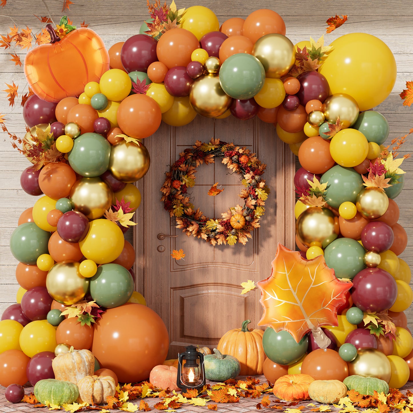 Fall Balloon Garland Arch Kit, Thanksgiving Balloons with Pumpkin Balloon | 134 PCS Fall Balloons with Burnt Orange, Yellow, Burgundy and Green Balloons, Maple Leaf Foil Balloon, Harvest Party Decor