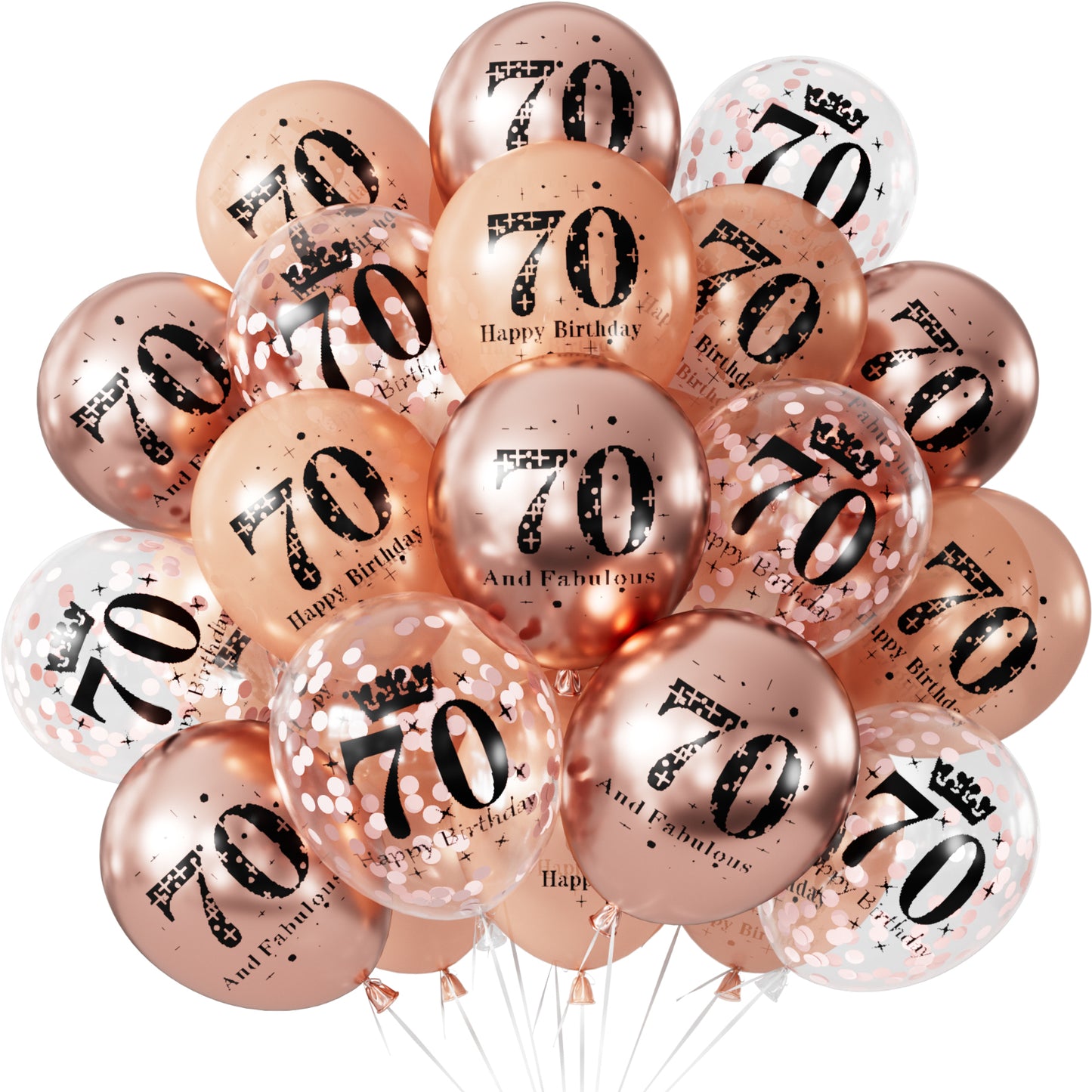 Adeyoo 24Pcs 70th Birthday Balloons - Rose Gold 70th Birthday Decorations for Women Her, 12Inch Rose Gold Latex Confetti Balloons Bright Party Balloon for Anniversary Celebration Supplies