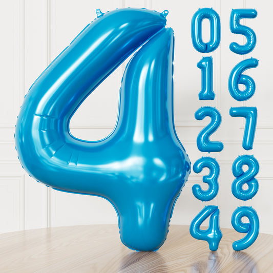Adeyoo Blue Number 4 Balloon - 40 Inch Giant Self Inflating Digital 4 Balloon, Blue Foil Number Balloons 0-9 for Boys Men Birthday Anniversary Graduation Party Decorations, Photo Shoot Supplies