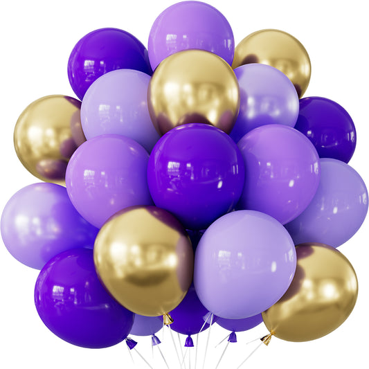 Purple and Gold Balloons, 50Pcs Mothers Day Balloons 12 Inch Dark Pastel Purple, Metallic Gold Latex Balloon for Mom Birthday, Graduation, Anniversary Party Decorations