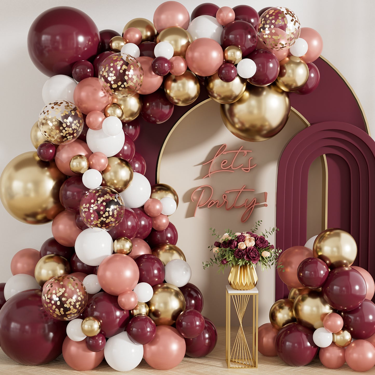 Burgundy Balloon Garland Arch Kit, 139 Pcs Maroon Rose Gold Balloon Burgundy and Gold Balloons, Rose Gold Balloons, Confetti Balloons for Fall Wedding Anniversary Birthday Party Decorations