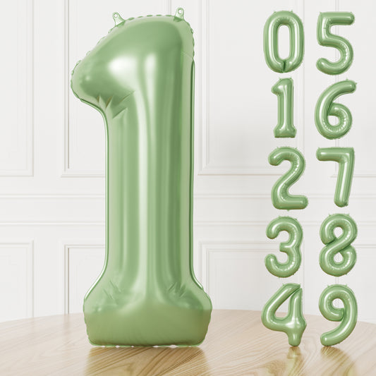 Adeyoo Sage Green Number 1 Balloon - 40 Inch Large Green Number Balloons, Self Inflating Foil Birthday Balloons Digital 0-9 for Birthday Baby Shower Jungle Safari Anniversary Party Decorations