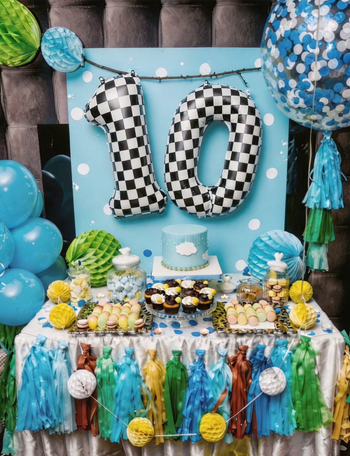 40 Inch Checkered Number 0 Balloon for Racing Birthday Decorations Large Number 0 Balloon, Black and White Foil Balloon for Birthday, Race Car and Checkered Flag Party Decorations