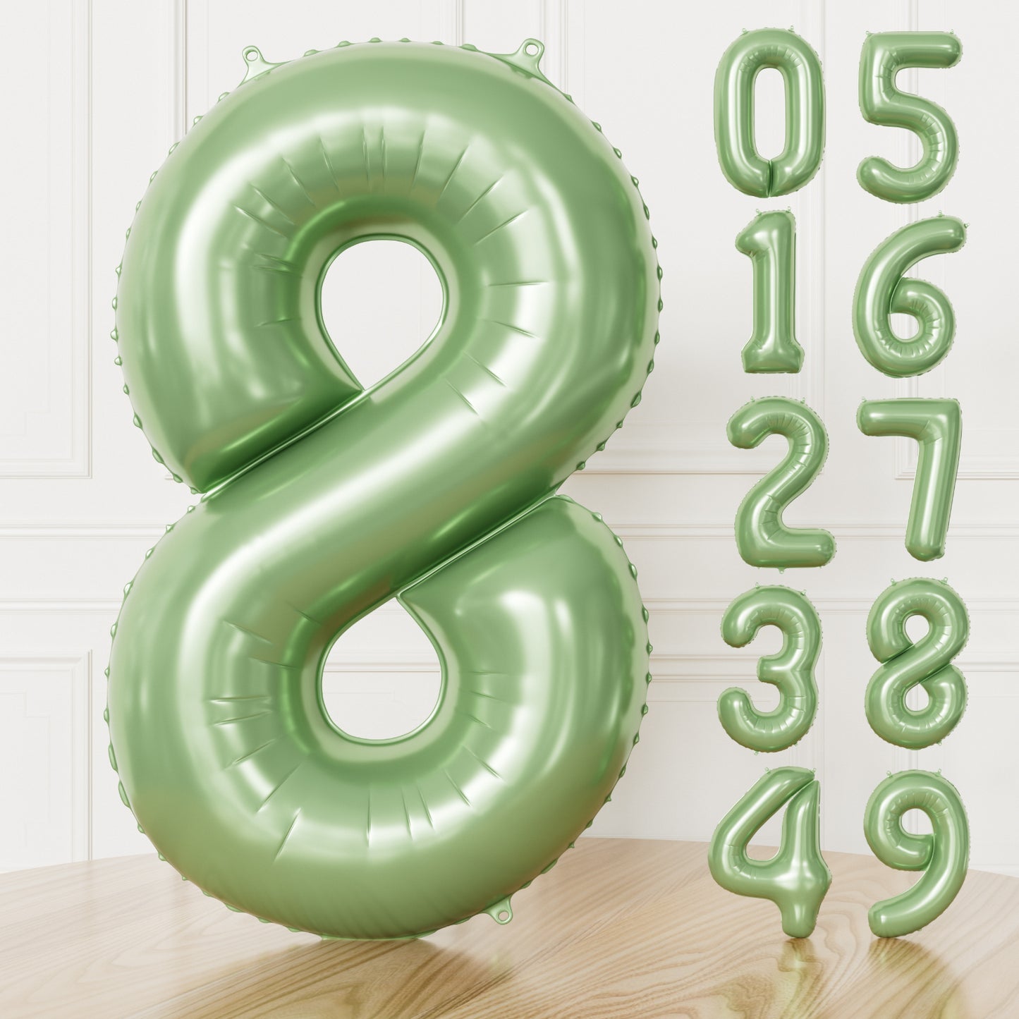 Adeyoo Sage Green Number 8 Balloon - 40" Large Olive Green Foil Digital 8 Balloons for Boys Girls, Self Inflating Number Balloons 0-9 Set for Women Men Birthday Jungle Anniversary Party Decorations