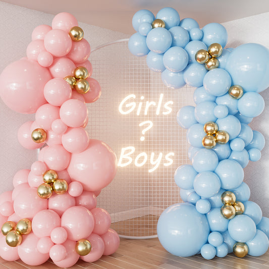 Adeyoo Pink and Blue Balloon Arch Kit Garland - Gender Reveal Balloon Arch Pink and Blue Balloons Gold Metallic Latex Balloons for Baby Gender Reveal Baby Shower Christening Birthday Party Decorations