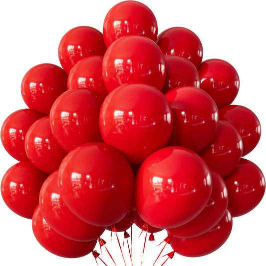 Adeyoo Red Balloons - 12 Inch Red Latex Balloons Round Latex Balloon with Ribbons, Shiny Party Balloon for Birthday Wedding Anniversary Engagement Party Decorations, Photo Backdrop Supplies