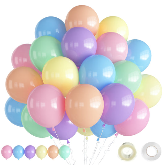 Adeyoo Pastel Balloons - 12 Inch Pastel Rainbow Balloons, 50 Pcs Multicoloured Latex Balloon Macaron Colourful Party Balloon for Birthday Unicorn Baby Shower Wedding Party Decorations