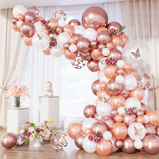 Adeyoo Rose Gold Balloon Arch Kit Garland - 127Pcs Rose Gold Balloons with White Latex Balloons, Glitter Confetti Balloon for Girl Women Birthday Baby Bridal Shower Wedding Retirement Party Decoration