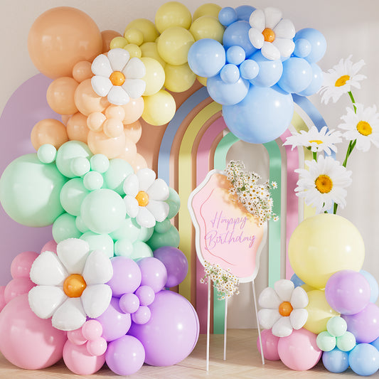 Pastel Balloon Arch Kit Garland - 131Pcs Easter Balloon Arch with Daisy Foil Balloons, Different Sizes Pastel Latex Balloons for Easter Unicorn Birthday Baby Shower Wedding Party Decorations